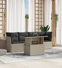 5-tlg. Garten-Sofagarnitur mit Kissen Hellgrau Poly Rattan