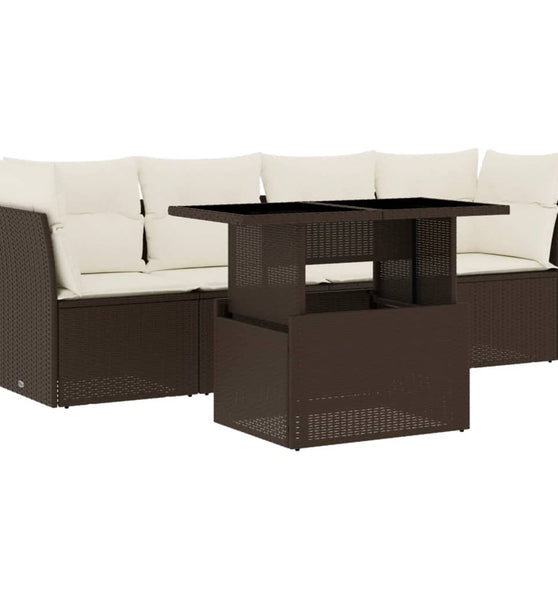 5-tlg. Garten-Sofagarnitur mit Kissen Braun Poly Rattan
