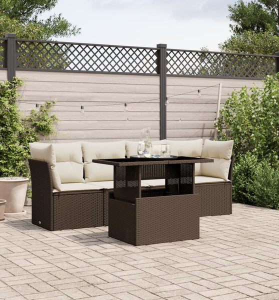 5-tlg. Garten-Sofagarnitur mit Kissen Braun Poly Rattan