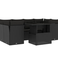 7-tlg. Garten-Sofagarnitur mit Kissen Schwarz Poly Rattan