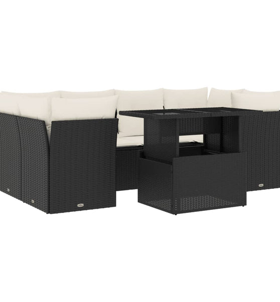 7-tlg. Garten-Sofagarnitur mit Kissen Schwarz Poly Rattan