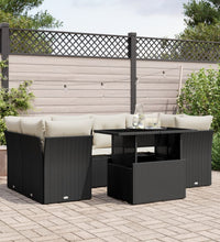 7-tlg. Garten-Sofagarnitur mit Kissen Schwarz Poly Rattan