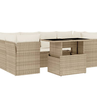 7-tlg. Garten-Sofagarnitur mit Kissen Beige Poly Rattan