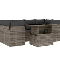 7-tlg. Garten-Sofagarnitur mit Kissen Grau Poly Rattan
