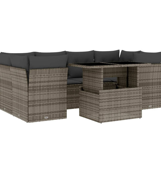 7-tlg. Garten-Sofagarnitur mit Kissen Grau Poly Rattan