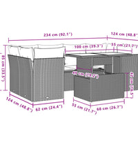 7-tlg. Garten-Sofagarnitur mit Kissen Grau Poly Rattan