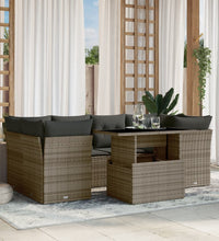 7-tlg. Garten-Sofagarnitur mit Kissen Grau Poly Rattan