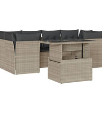 7-tlg. Garten-Sofagarnitur mit Kissen Hellgrau Poly Rattan