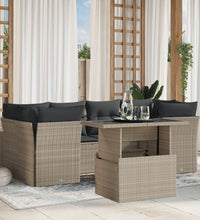 7-tlg. Garten-Sofagarnitur mit Kissen Hellgrau Poly Rattan