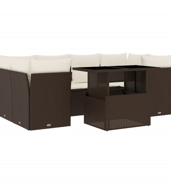 7-tlg. Garten-Sofagarnitur mit Kissen Braun Poly Rattan