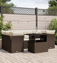 7-tlg. Garten-Sofagarnitur mit Kissen Braun Poly Rattan
