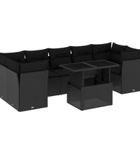 8-tlg. Garten-Sofagarnitur mit Kissen Schwarz Poly Rattan