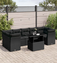 8-tlg. Garten-Sofagarnitur mit Kissen Schwarz Poly Rattan
