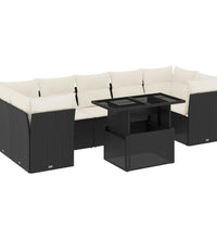 8-tlg. Garten-Sofagarnitur mit Kissen Schwarz Poly Rattan