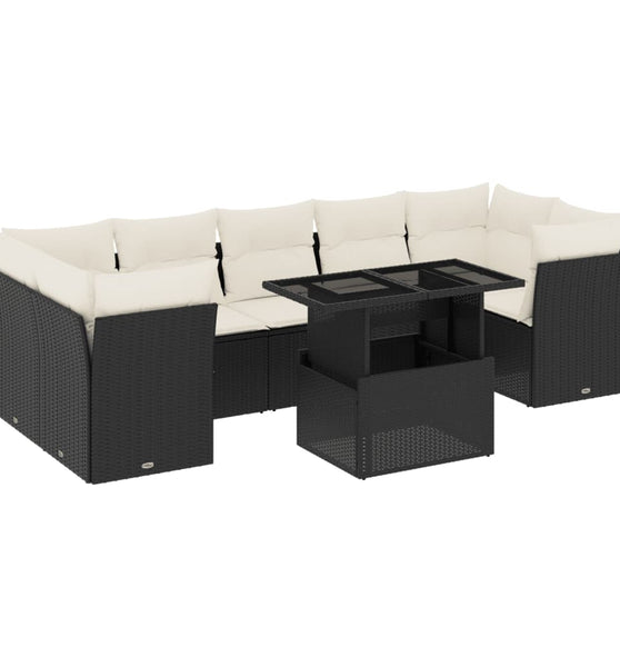 8-tlg. Garten-Sofagarnitur mit Kissen Schwarz Poly Rattan
