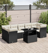8-tlg. Garten-Sofagarnitur mit Kissen Schwarz Poly Rattan