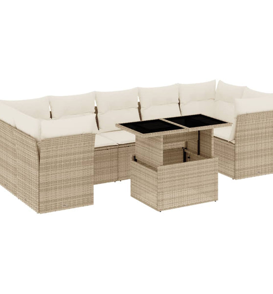 8-tlg. Garten-Sofagarnitur mit Kissen Beige Poly Rattan