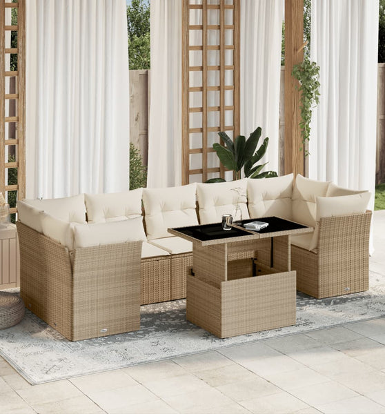 8-tlg. Garten-Sofagarnitur mit Kissen Beige Poly Rattan