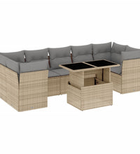 8-tlg. Garten-Sofagarnitur mit Kissen Beige Poly Rattan