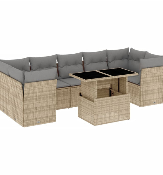 8-tlg. Garten-Sofagarnitur mit Kissen Beige Poly Rattan