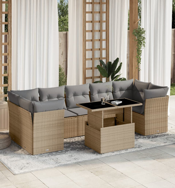 8-tlg. Garten-Sofagarnitur mit Kissen Beige Poly Rattan