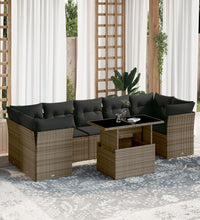 8-tlg. Garten-Sofagarnitur mit Kissen Grau Poly Rattan