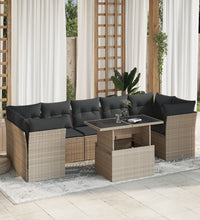8-tlg. Garten-Sofagarnitur mit Kissen Hellgrau Poly Rattan