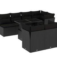 8-tlg. Garten-Sofagarnitur mit Kissen Schwarz Poly Rattan