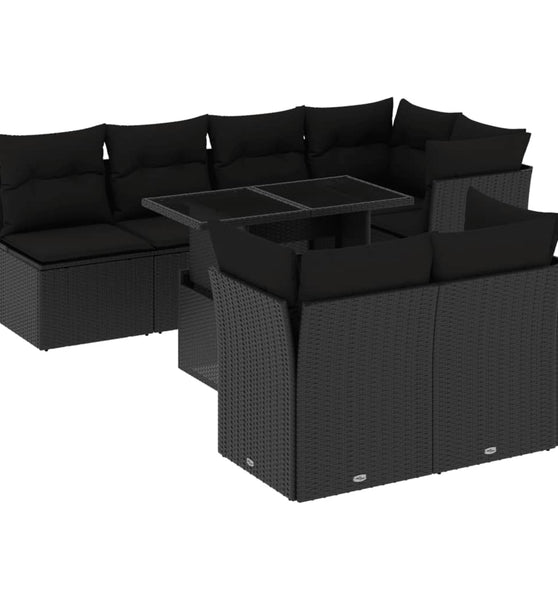 8-tlg. Garten-Sofagarnitur mit Kissen Schwarz Poly Rattan