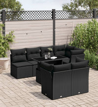 8-tlg. Garten-Sofagarnitur mit Kissen Schwarz Poly Rattan