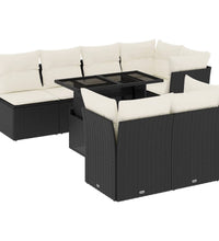 8-tlg. Garten-Sofagarnitur mit Kissen Schwarz Poly Rattan