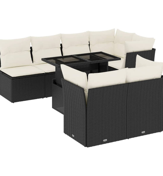 8-tlg. Garten-Sofagarnitur mit Kissen Schwarz Poly Rattan