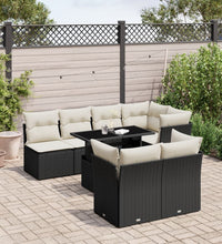 8-tlg. Garten-Sofagarnitur mit Kissen Schwarz Poly Rattan
