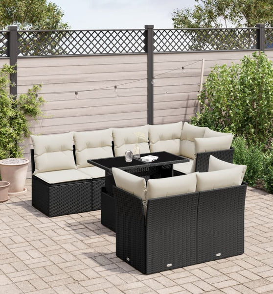 8-tlg. Garten-Sofagarnitur mit Kissen Schwarz Poly Rattan