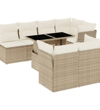 8-tlg. Garten-Sofagarnitur mit Kissen Beige Poly Rattan