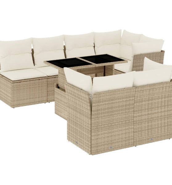 8-tlg. Garten-Sofagarnitur mit Kissen Beige Poly Rattan