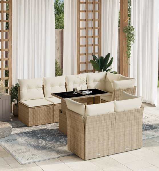 8-tlg. Garten-Sofagarnitur mit Kissen Beige Poly Rattan