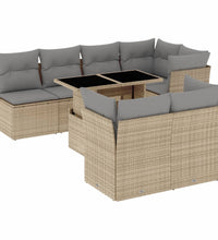 8-tlg. Garten-Sofagarnitur mit Kissen Beige Poly Rattan