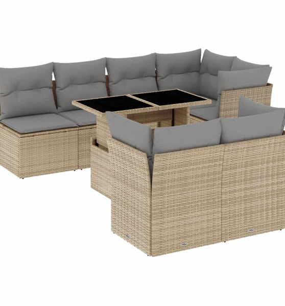 8-tlg. Garten-Sofagarnitur mit Kissen Beige Poly Rattan