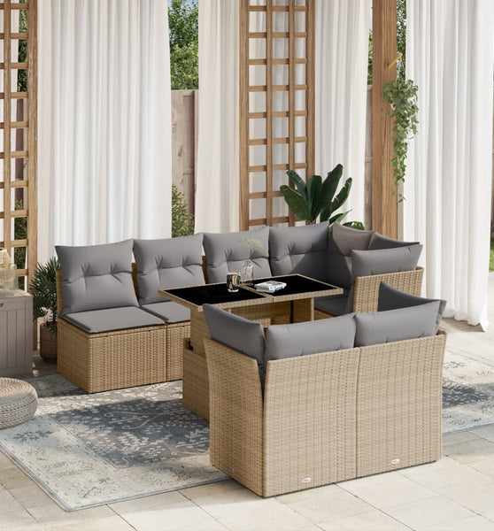 8-tlg. Garten-Sofagarnitur mit Kissen Beige Poly Rattan