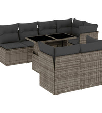 8-tlg. Garten-Sofagarnitur mit Kissen Grau Poly Rattan