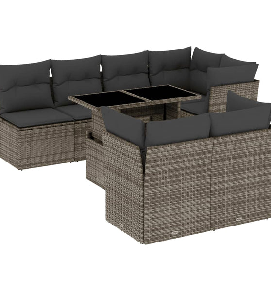 8-tlg. Garten-Sofagarnitur mit Kissen Grau Poly Rattan