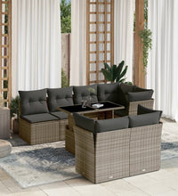 8-tlg. Garten-Sofagarnitur mit Kissen Grau Poly Rattan