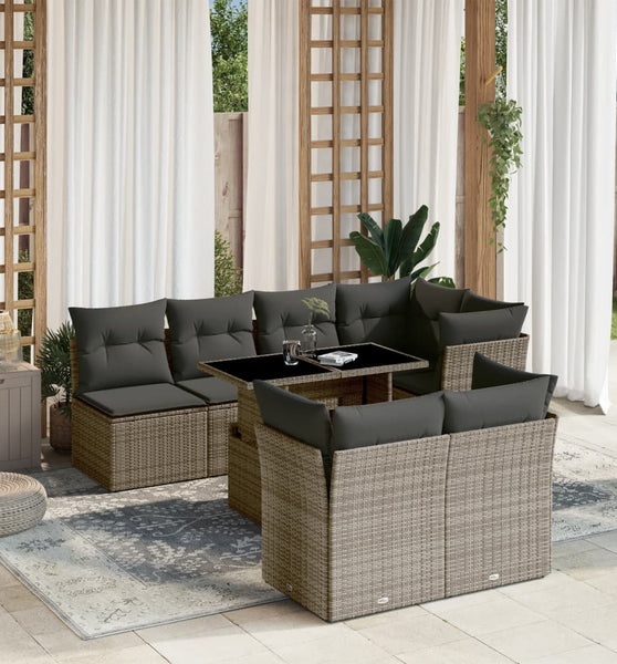 8-tlg. Garten-Sofagarnitur mit Kissen Grau Poly Rattan
