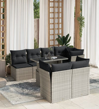 8-tlg. Garten-Sofagarnitur mit Kissen Hellgrau Poly Rattan