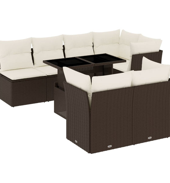 8-tlg. Garten-Sofagarnitur mit Kissen Braun Poly Rattan