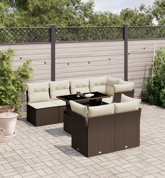 8-tlg. Garten-Sofagarnitur mit Kissen Braun Poly Rattan