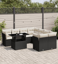 9-tlg. Garten-Sofagarnitur mit Kissen Schwarz Poly Rattan