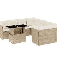 9-tlg. Garten-Sofagarnitur mit Kissen Beige Poly Rattan