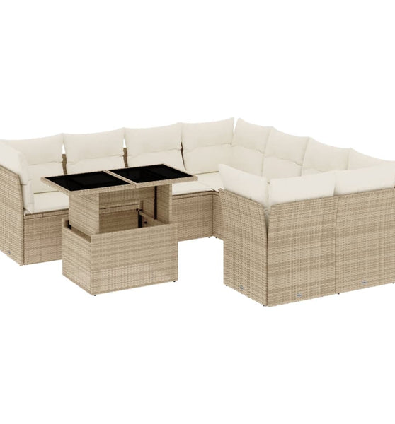 9-tlg. Garten-Sofagarnitur mit Kissen Beige Poly Rattan